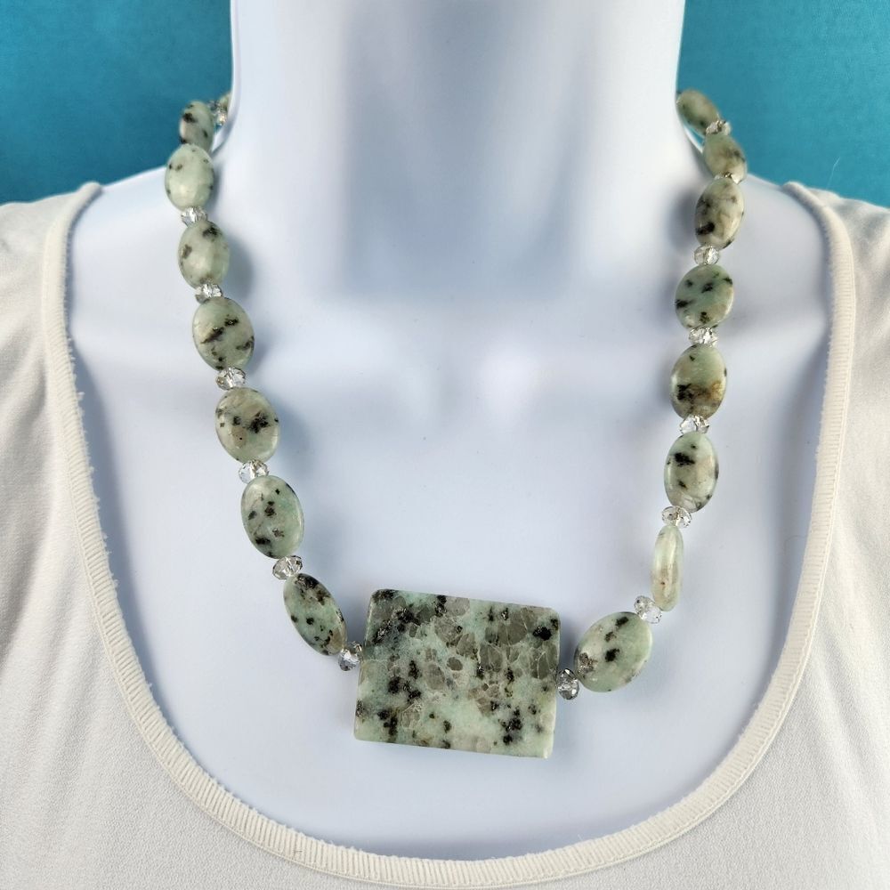 🔺️Seafoam Speckled Jasper Stone Necklace